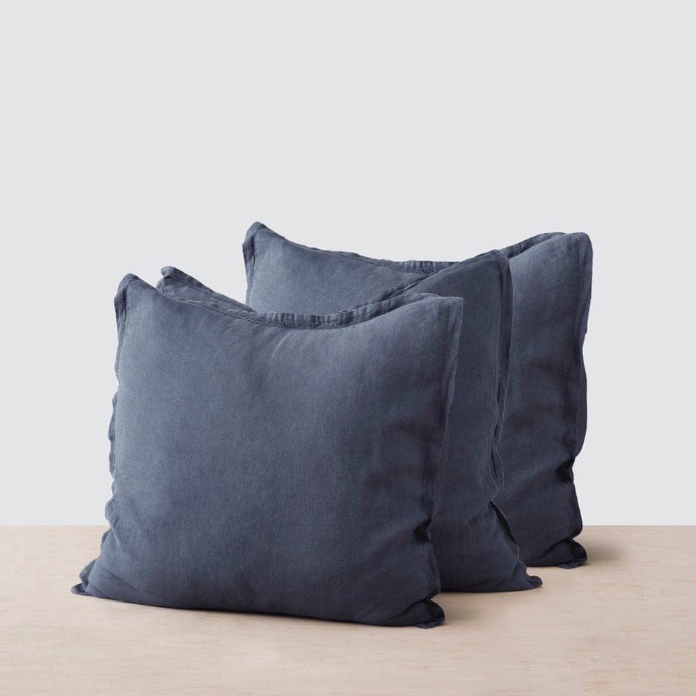Stonewashed Linen Euro Shams - Slate Blue / Set of 3